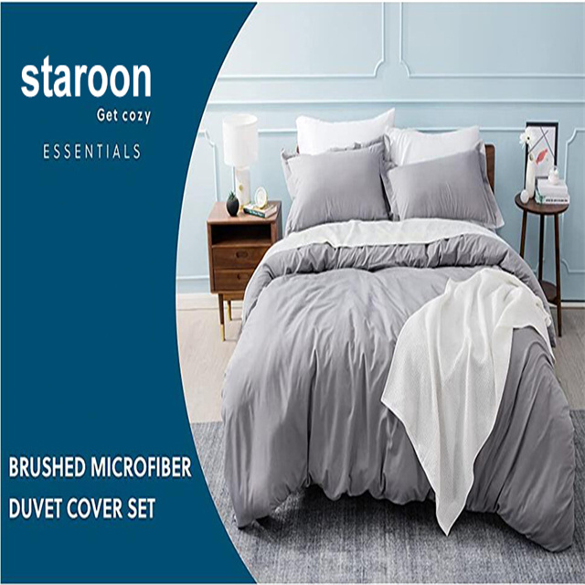 GREY QUEEN DUVET COVER SET WITH ZIPPER